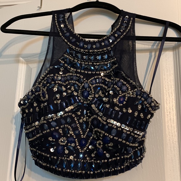 Sequin Hearts Two- Piece Beaded Halter with solid skirt - Picture 2 of 6